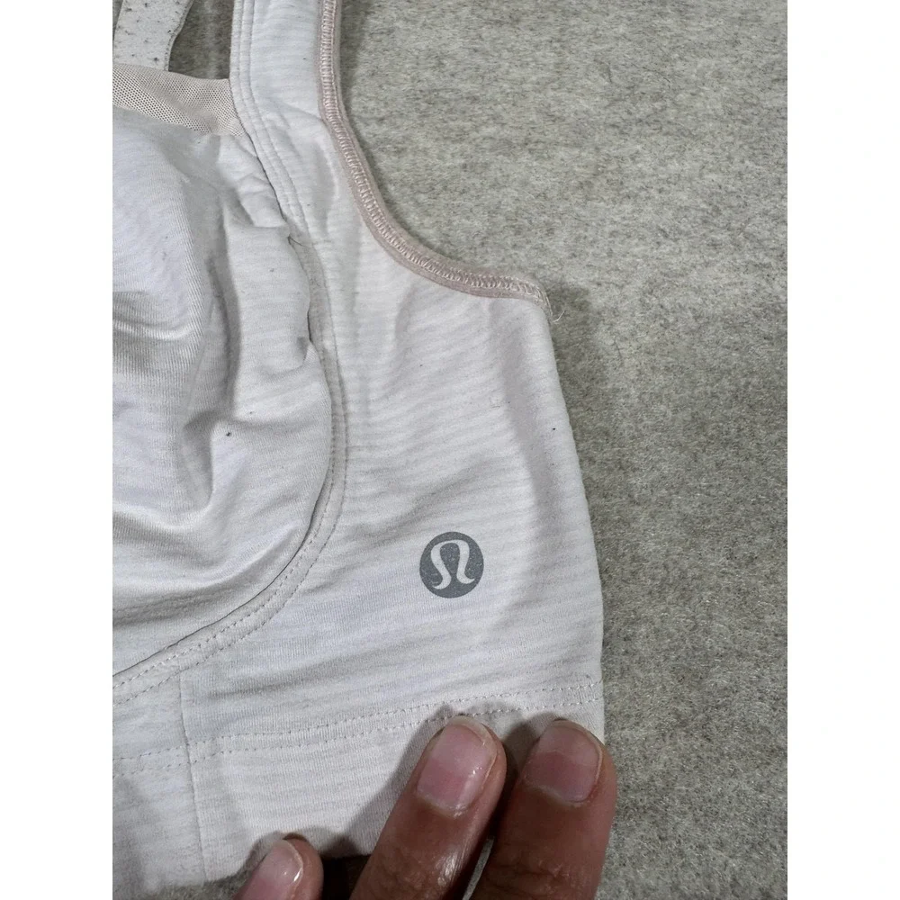 Lululemon Sports Bra Womens 34DD White Stripe High Support Hook & Eye Running